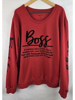 On Fire Womens Sweatshirt Size 1X Red Long Sleeve Top Boss Woman Who Prays Slays
